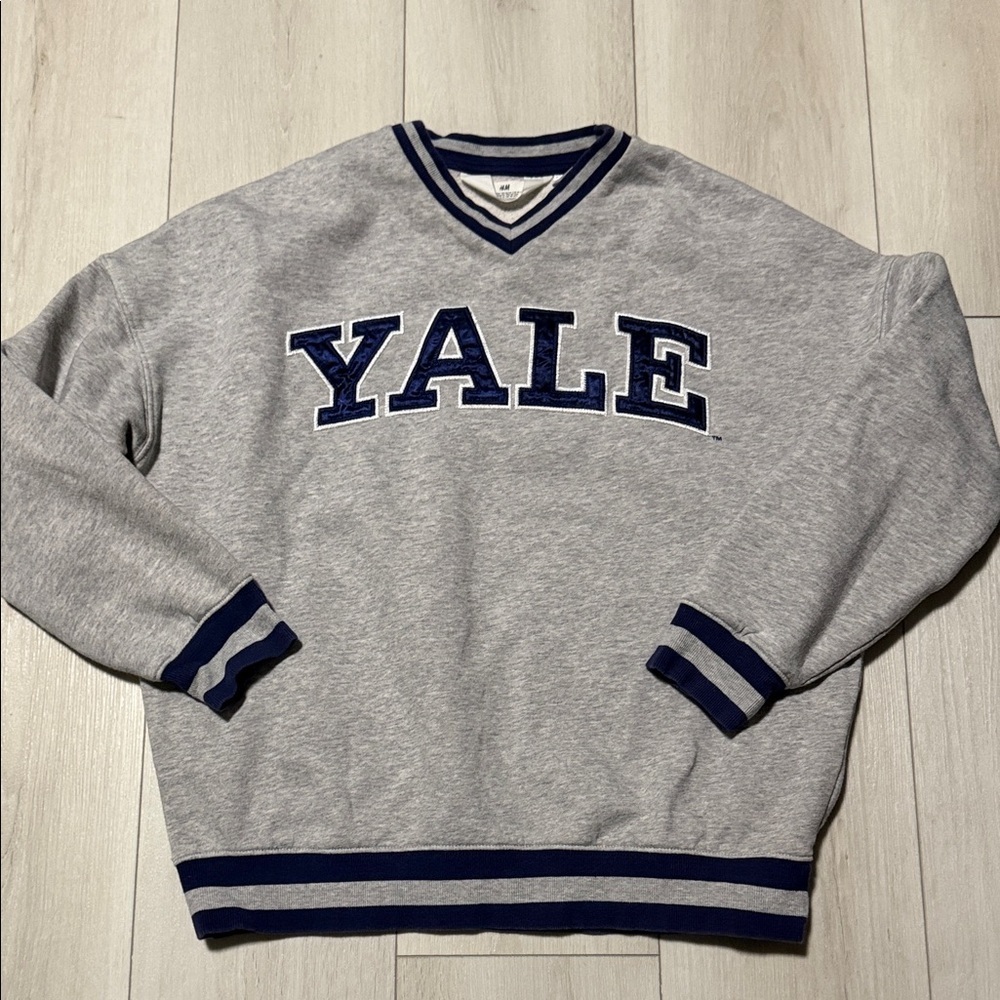 H & M Kid’s Yale University Grey V-Neck Pullover Sweater with Navy Trim